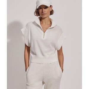 Varley Women's Fulton Cropped Knit Sweater Size Small True Knit Polo Zipper